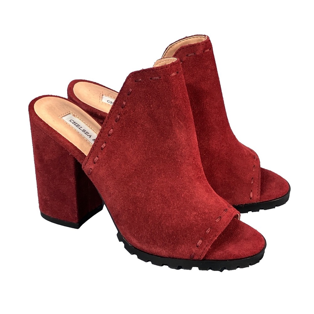 CHELSEA & VIOLET Burgundy Tess Leather Suede HIGH HEELS SHOES MULES size 6 M